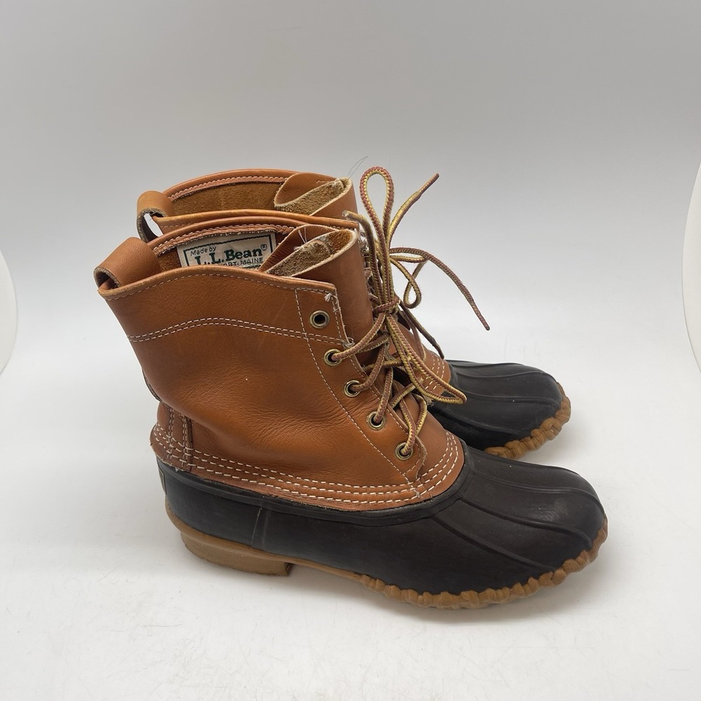 Vintage LL Bean Bean Boots Womens 7 Brown Leather Duck Lace Up Waterproof USA